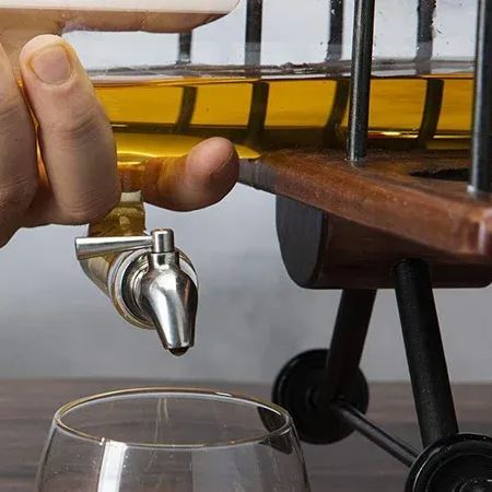 Airplane-shaped Wine Bottle with Cup Decanter Glass Bottle Solid Wood Shaped Wine Bottle