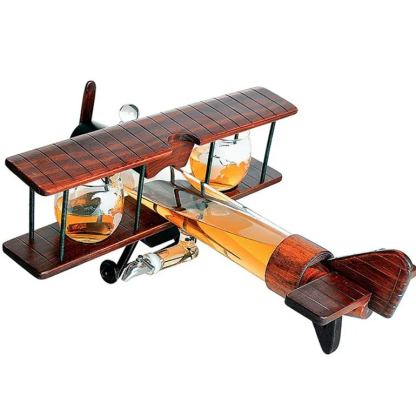 Airplane-shaped Wine Bottle with Cup Decanter Glass Bottle Solid Wood Shaped Wine Bottle