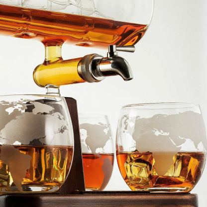 Whiskey Decanter Set, Liquor Dispenser for Home Bar, Crystal Glass - 1250ml Ship & 2 Whiskey Glasses Beautiful Stand Fathers Day, Gift for Dad, Husband-Wildvoy