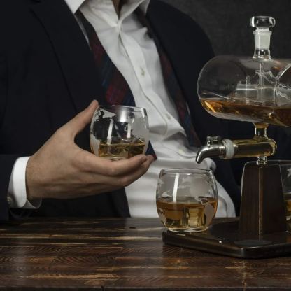 Whiskey Decanter Set, Liquor Dispenser for Home Bar, Crystal Glass - 1250ml Ship & 2 Whiskey Glasses Beautiful Stand Fathers Day, Gift for Dad, Husband-Wildvoy