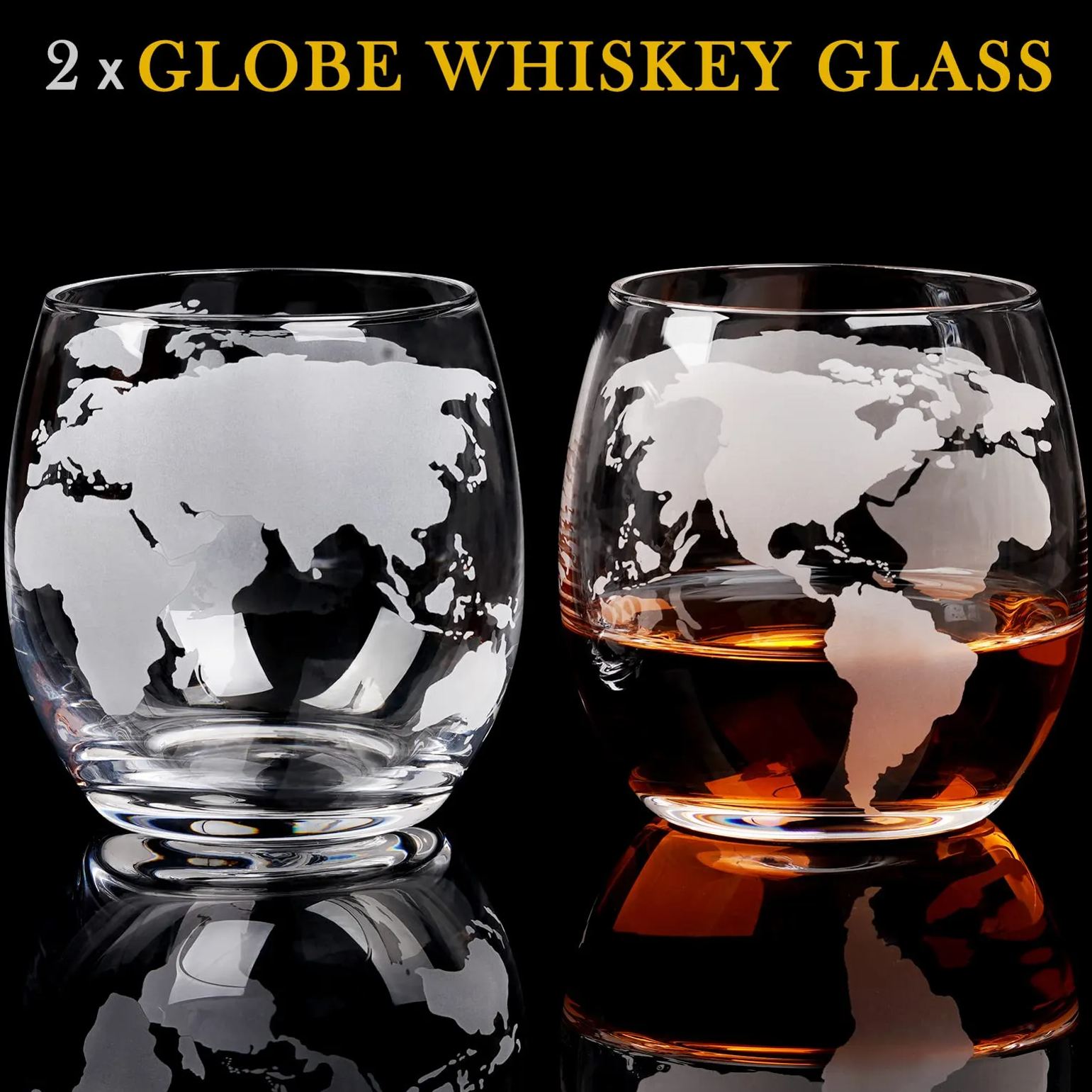 Whiskey Decanter Globe Set with 2 Ball Stones & 2 Glasses