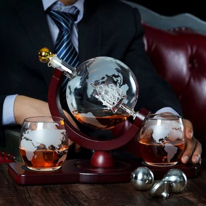 Whiskey Decanter Globe Set with 2 Ball Stones & 2 Glasses