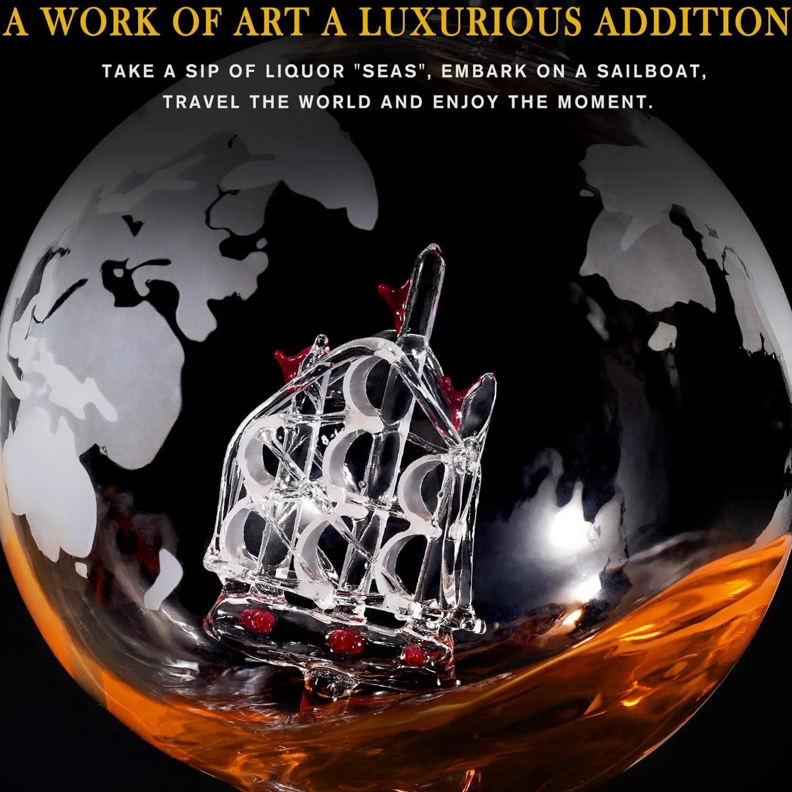 Whiskey Decanter Globe Set with 2 Ball Stones & 2 Glasses