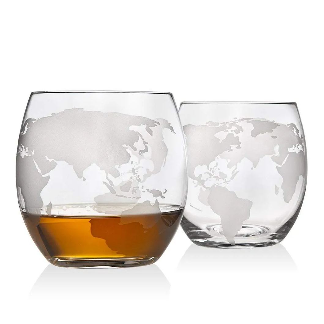 Whiskey Decanter Globe Set with 4 Etched Globe Whisky Glasses for Liquor