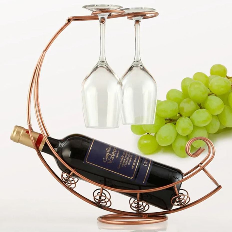 Vintage Wine Holder Bottle Metal Bracket Display Stand Wine Glass Storage Rack Organizer Hanging Type Bar Home Decoration-Wildvoy