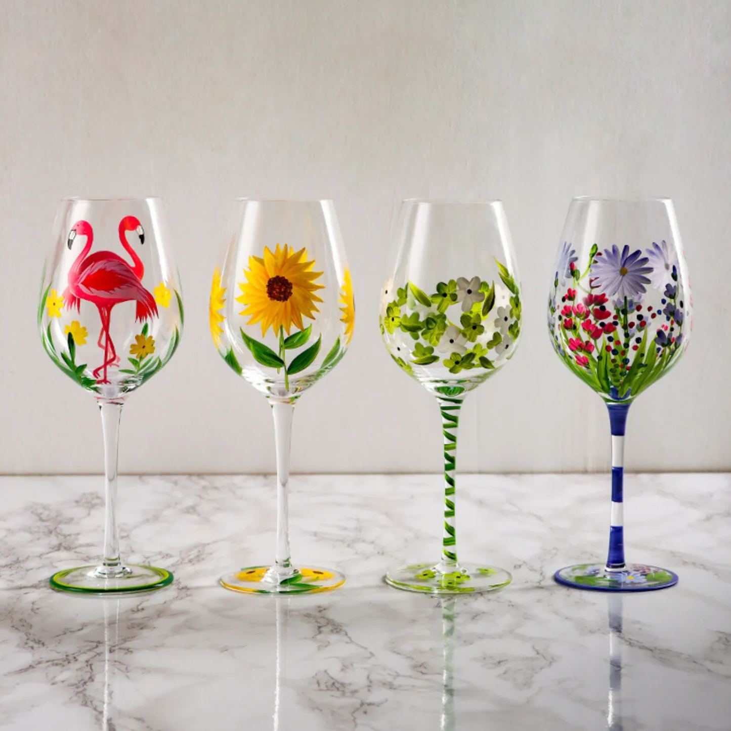 Hand-Painted Flowers Wine Glass Household Painted Goblet Crystal Champagne Drinkware