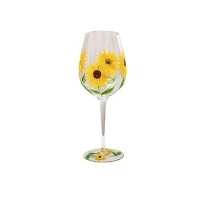 Hand-Painted Flowers Wine Glass Household Painted Goblet Crystal Champagne Drinkware