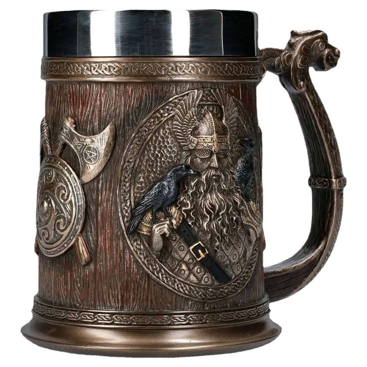 Medieval Vintage Beer Cup Personalized Viking Mug Large Capacity Retro Water Cup Norse Mythology Coffee Cup-Wildvoy