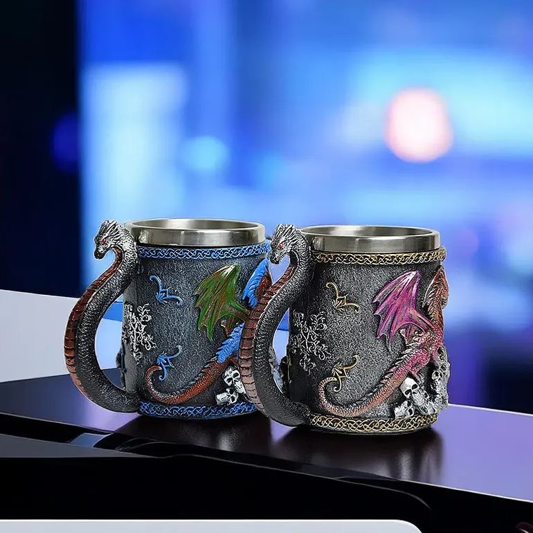 Dragon Cup Beer Glass 3D Viking Dragon Beer Mug Coffee Cup Stainless Steel Viking Drinking Mug