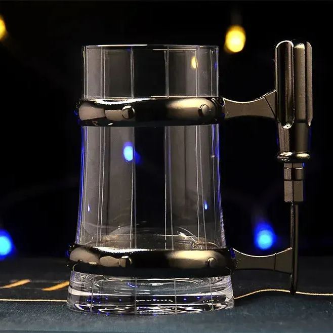 Large capacity clear crystal glass glass set Bar belt handle personalized draft beer cup 1 sold