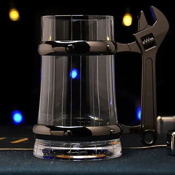 Large capacity clear crystal glass glass set Bar belt handle personalized draft beer cup 1 sold