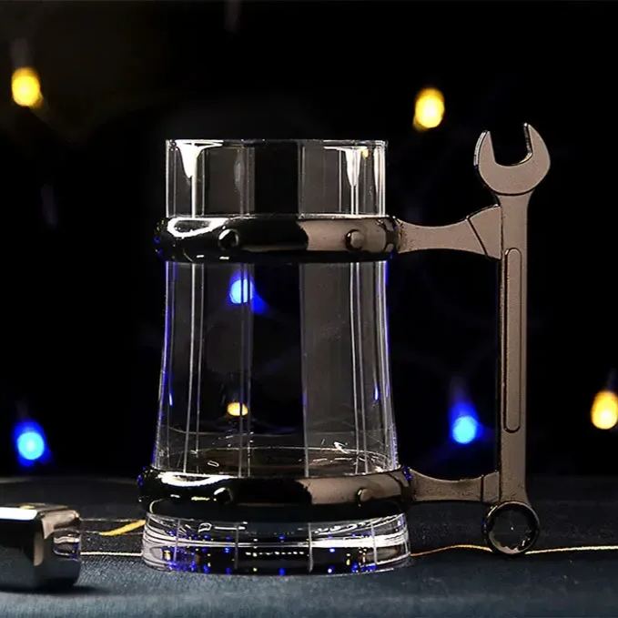 Large capacity clear crystal glass glass set Bar belt handle personalized draft beer cup 1 sold