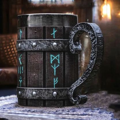 Viking Vintage Oak Barrel Beer Mug Stein with Stainless Steel Liner Coffee Cup Tea Mug Large Capacity Mug -Wildvoy