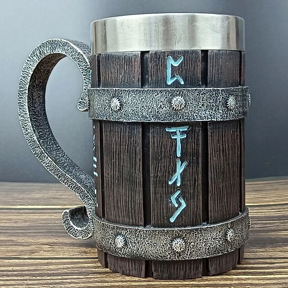 Viking Vintage Oak Barrel Beer Mug Stein with Stainless Steel Liner Coffee Cup Tea Mug Large Capacity Mug -Wildvoy