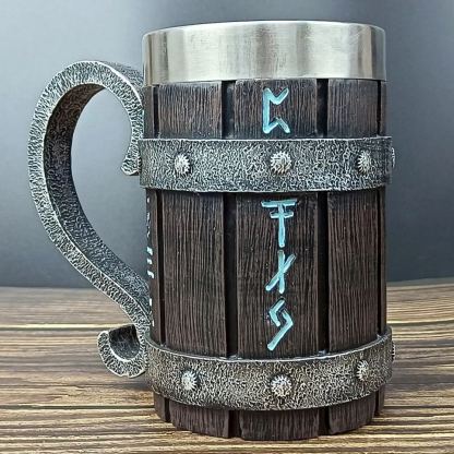 Viking Vintage Oak Barrel Beer Mug Stein with Stainless Steel Liner Coffee Cup Tea Mug Large Capacity Mug -Wildvoy