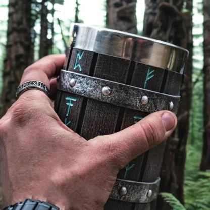 Viking Vintage Oak Barrel Beer Mug Stein with Stainless Steel Liner Coffee Cup Tea Mug Large Capacity Mug -Wildvoy