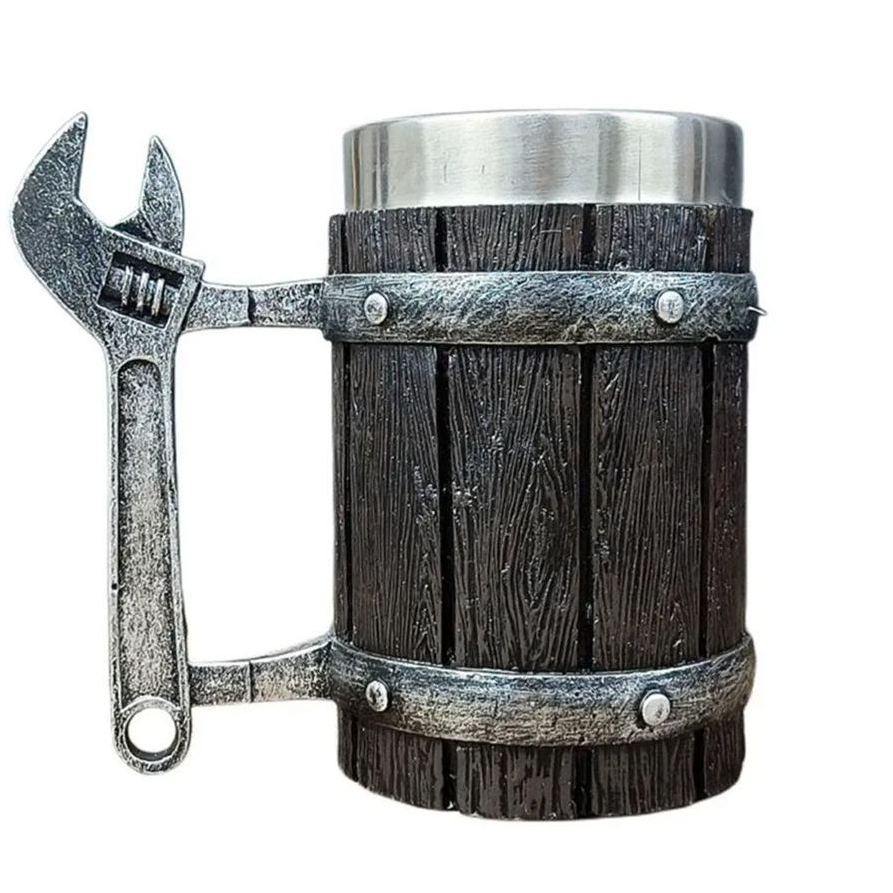 Viking Vintage Oak Barrel Beer Mug Stein with Stainless Steel Liner Coffee Cup Tea Mug Large Capacity Mug -Wildvoy