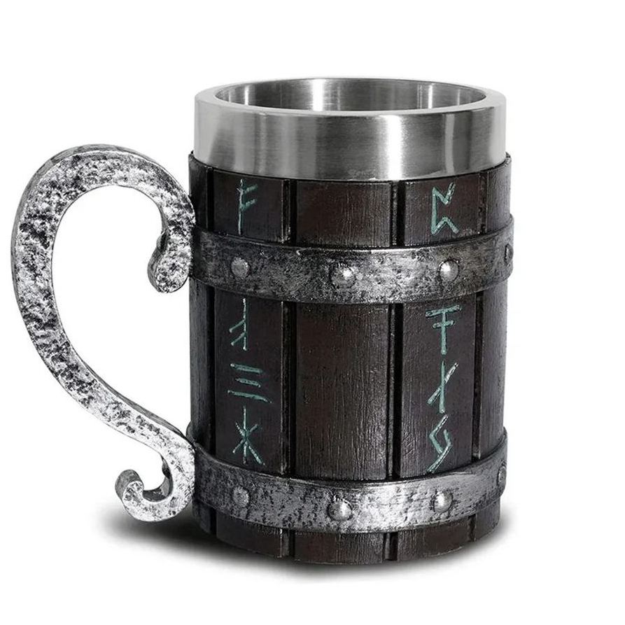 Viking Vintage Oak Barrel Beer Mug Stein with Stainless Steel Liner Coffee Cup Tea Mug Large Capacity Mug -Wildvoy