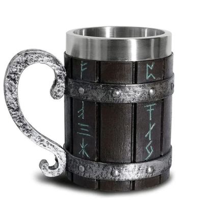 Viking Vintage Oak Barrel Beer Mug Stein with Stainless Steel Liner Coffee Cup Tea Mug Large Capacity Mug -Wildvoy