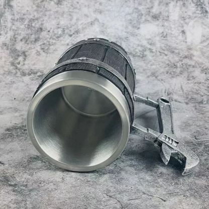 Viking Vintage Oak Barrel Beer Mug Stein with Stainless Steel Liner Coffee Cup Tea Mug Large Capacity Mug -Wildvoy