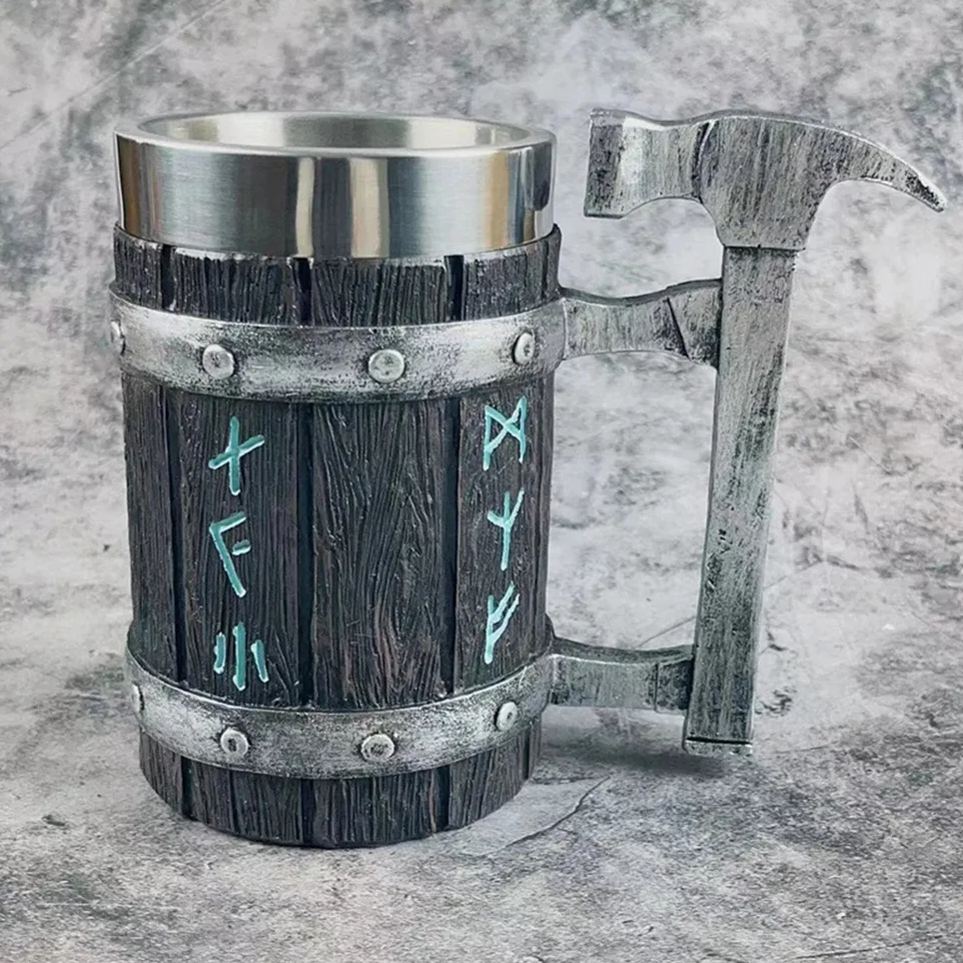 Viking Vintage Oak Barrel Beer Mug Stein with Stainless Steel Liner Coffee Cup Tea Mug Large Capacity Mug -Wildvoy