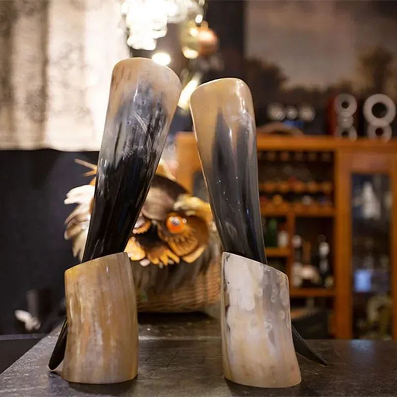 Handicrafts Real Viking Drinking Horn Mug Stand Cups Home Ale Beer Wine Whisky Goblet Chalice Tankard Vessels-Wildvoy