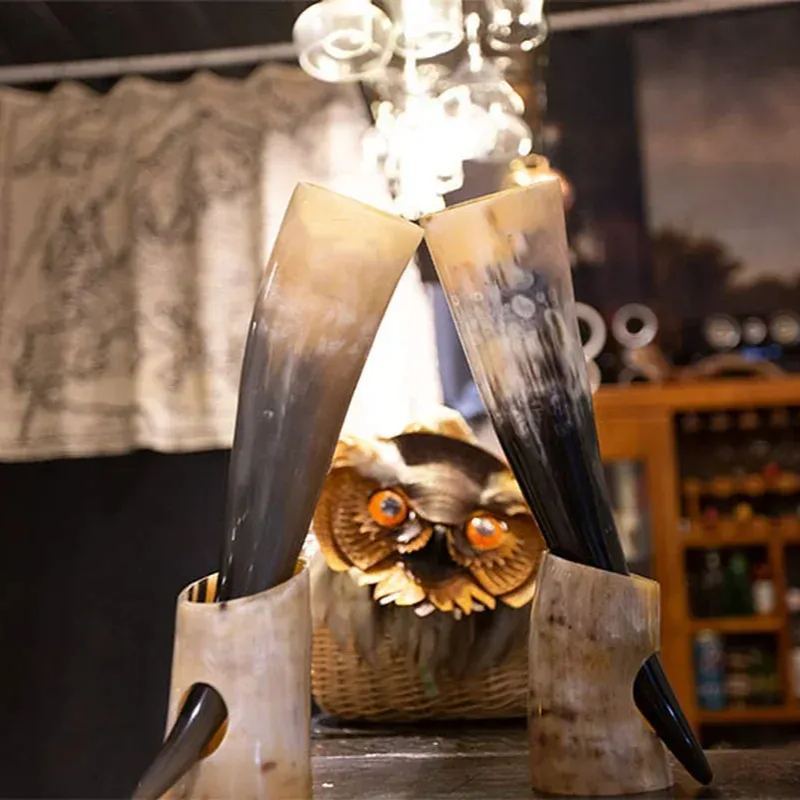 Handicrafts Real Viking Drinking Horn Mug Stand Cups Home Ale Beer Wine Whisky Goblet Chalice Tankard Vessels-Wildvoy