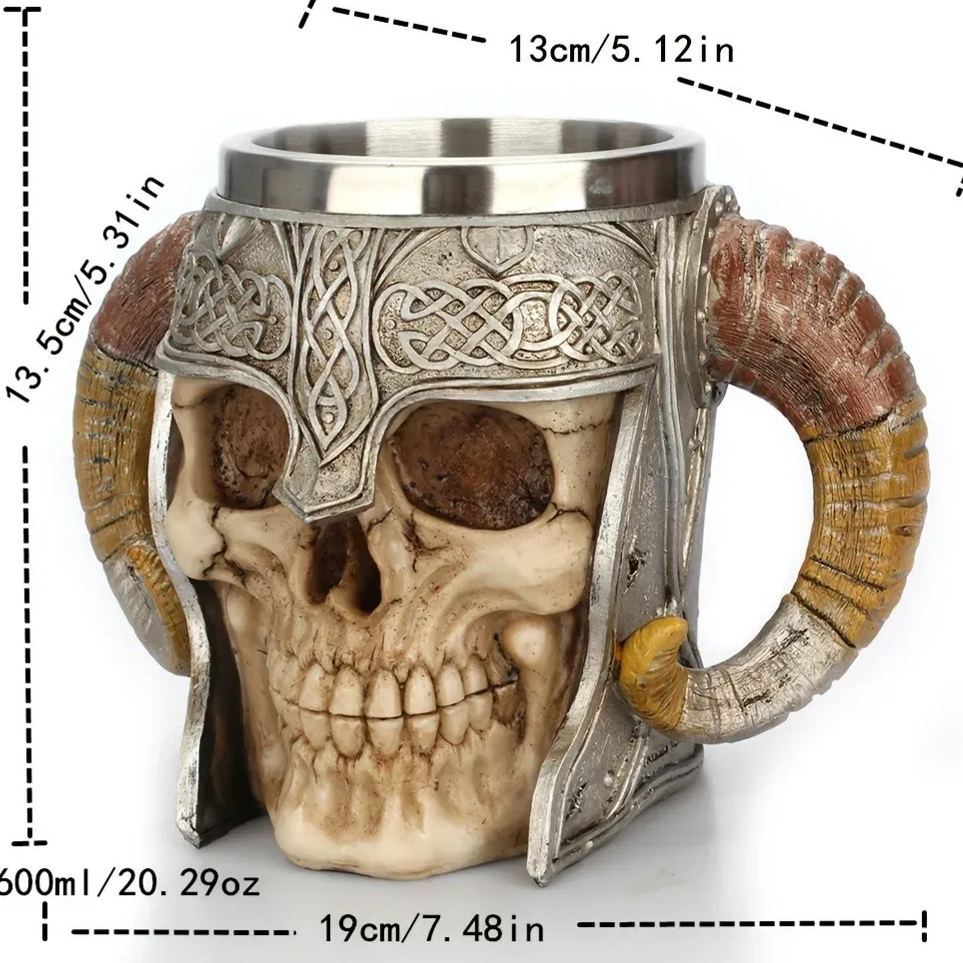 Skull Cup Beer Glass 3D Viking Skull Beer Mug Coffee Cup Stainless Steel Viking Drinking Mug