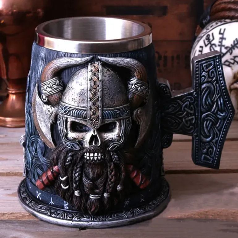 Medieval Viking Mug 3D Gothic Sculpture Beer Mugs Vintage Goblet Pewter Tankards