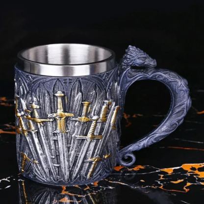 Medieval Viking Mug 3D Gothic Sculpture Beer Mugs Vintage Goblet Pewter Tankards