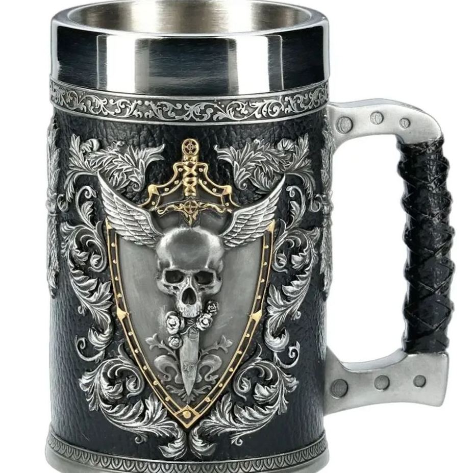 Medieval Viking Mug 3D Gothic Sculpture Beer Mugs Vintage Goblet Pewter Tankards