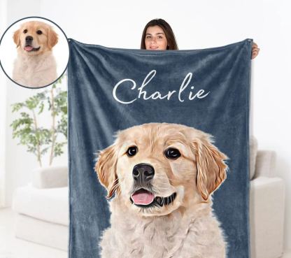 GeckoCustom Custom Dog Cat Photo Oil Painting Blanket TA29 889901 Cozy Plush Fleece / VPS 30 x 40 Inches (baby size) / 1 Image