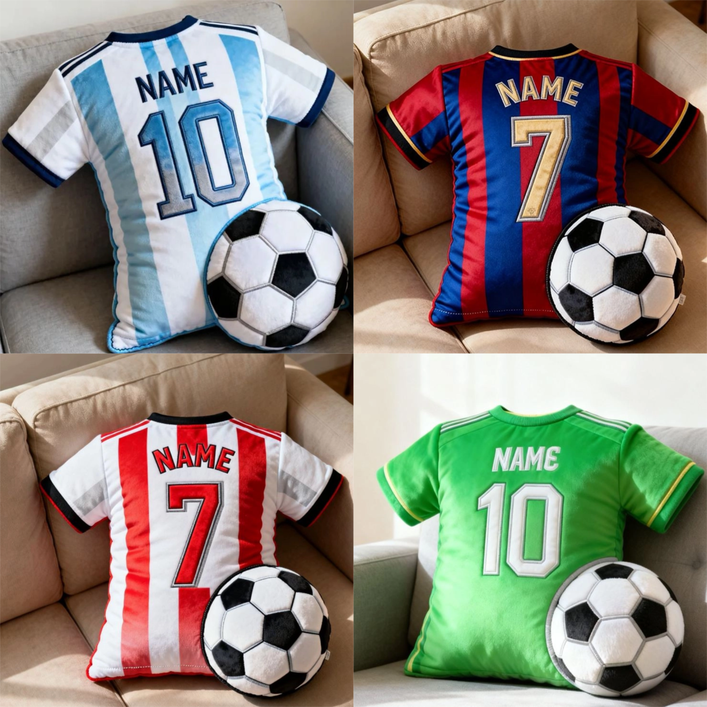 Personalized Graphic3DPrint Soccer Jersey Pillow with Custom Name and Number for Fans