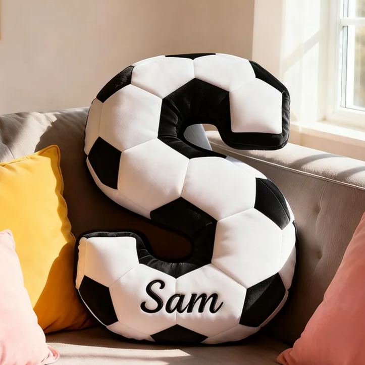 Personalized Soccer Ball Letter Pillow with Custom Name Design