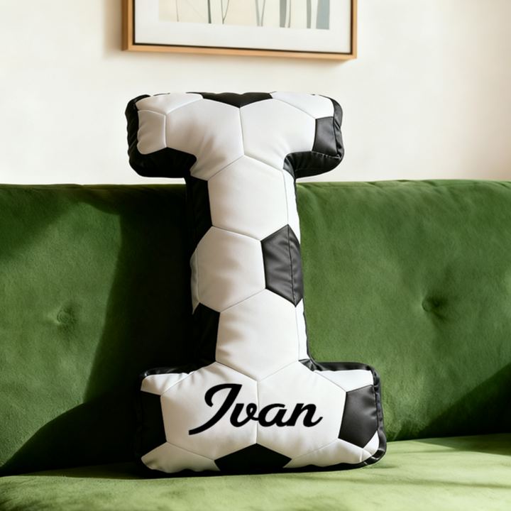 Personalized Soccer Ball Letter Pillow with Custom Name Design