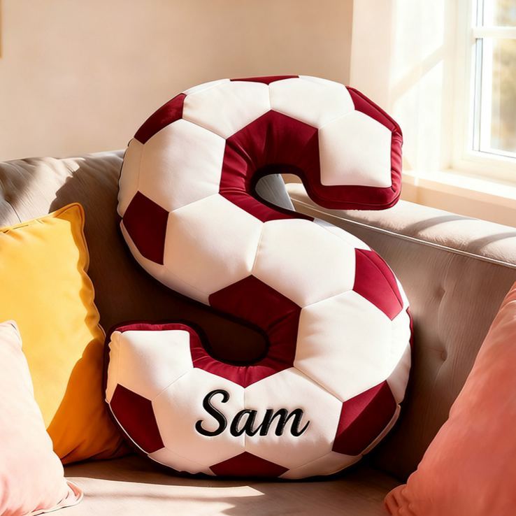Personalized Soccer Ball Letter Pillow with Custom Name Design