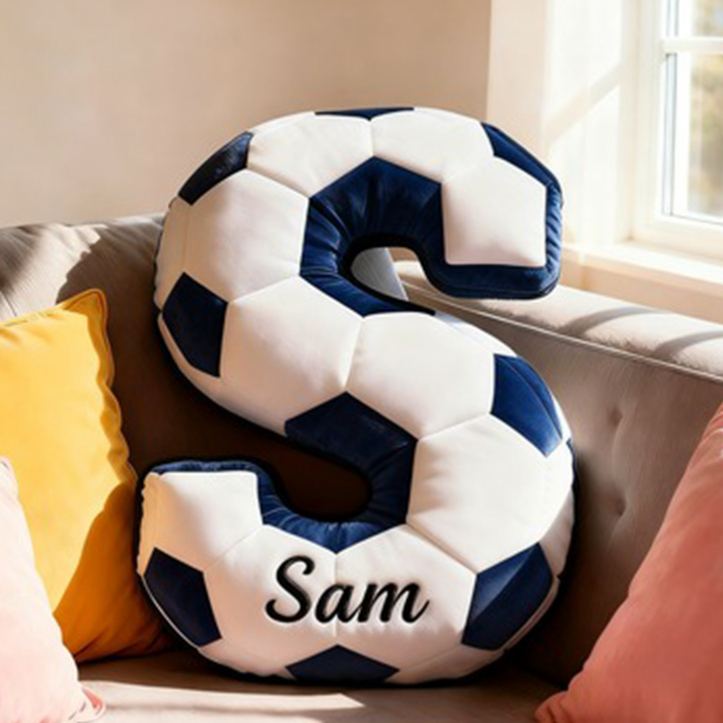 Personalized Soccer Ball Letter Pillow with Custom Name Design