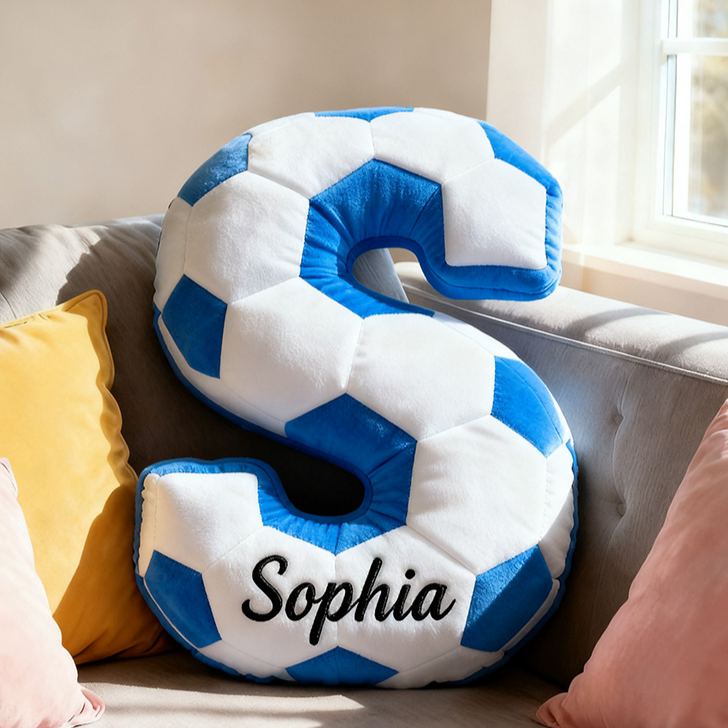 Personalized Soccer Ball Letter Pillow with Custom Name Design