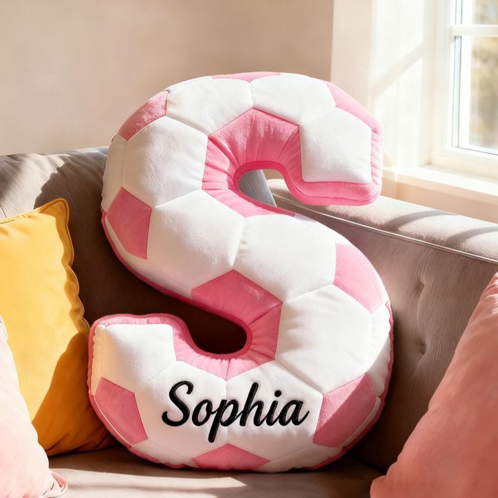 Personalized Soccer Ball Letter Pillow with Custom Name Design