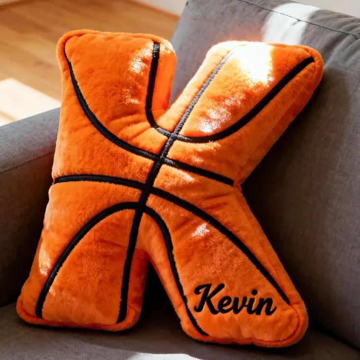 Personalized Graphic3DPrint Basketball Letter Shaped Pillow with Custom Name for Sports Fans