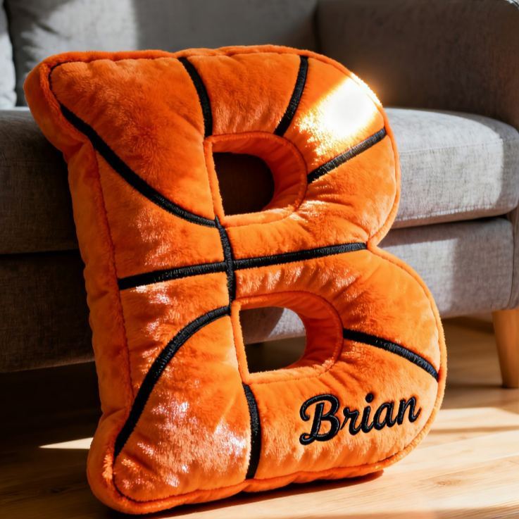 Personalized Graphic3DPrint Basketball Letter Shaped Pillow with Custom Name for Sports Fans