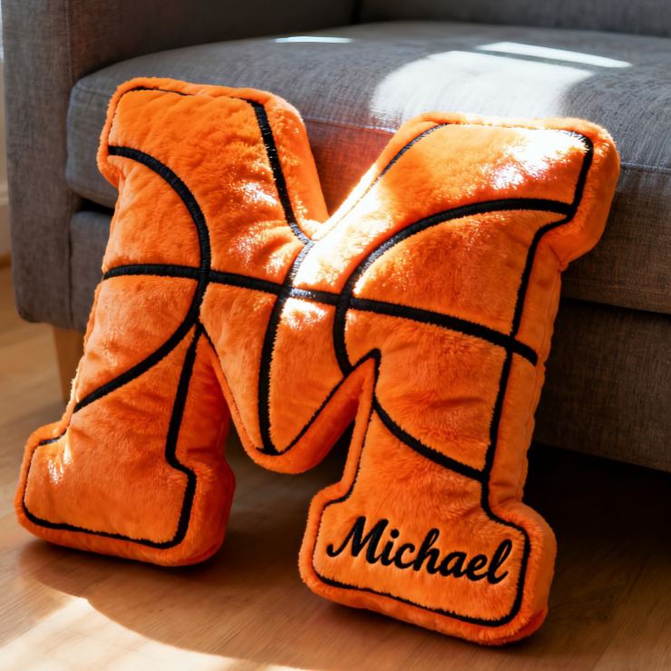 Personalized Graphic3DPrint Basketball Letter Shaped Pillow with Custom Name for Sports Fans