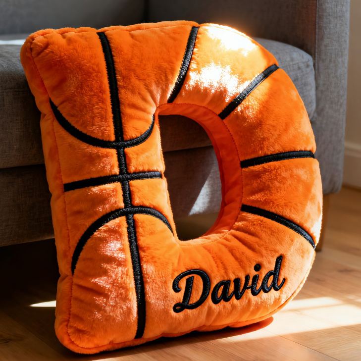 Personalized Graphic3DPrint Basketball Letter Shaped Pillow with Custom Name for Sports Fans