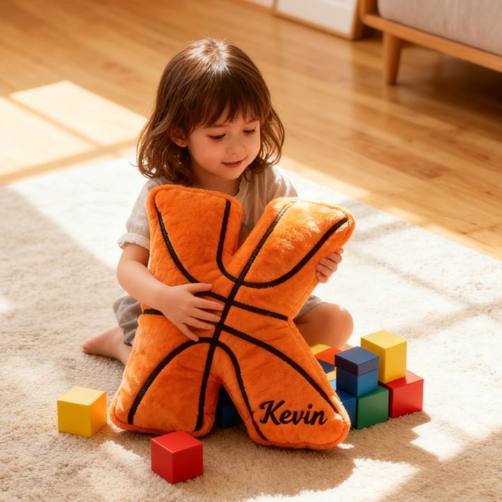 Personalized Graphic3DPrint Basketball Letter Shaped Pillow with Custom Name for Sports Fans