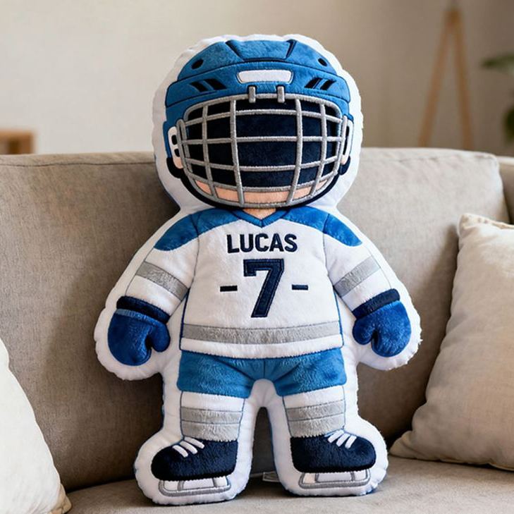 Personalized Cute Hockey Player Pillow with Custom Name and Number