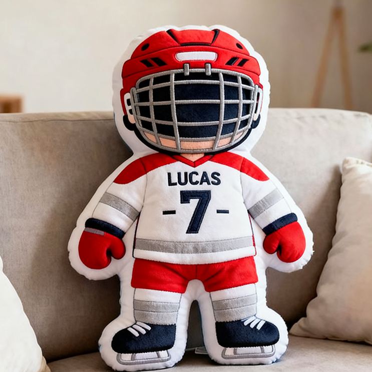 Personalized Cute Hockey Player Pillow with Custom Name and Number