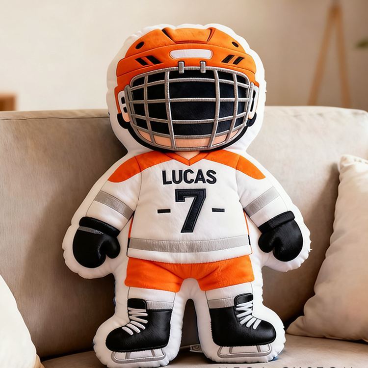 Personalized Cute Hockey Player Pillow with Custom Name and Number