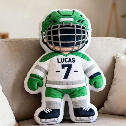 Personalized Cute Hockey Player Pillow with Custom Name and Number