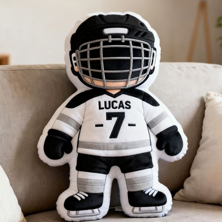 Personalized Cute Hockey Player Pillow with Custom Name and Number