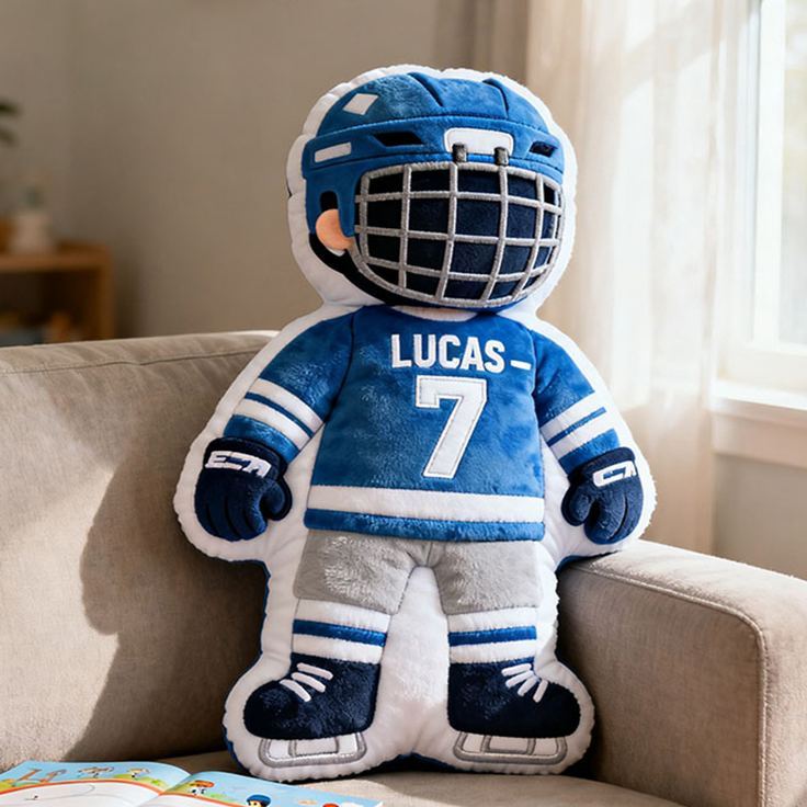 Personalized Cute Hockey Player Pillow with Custom Name and Number